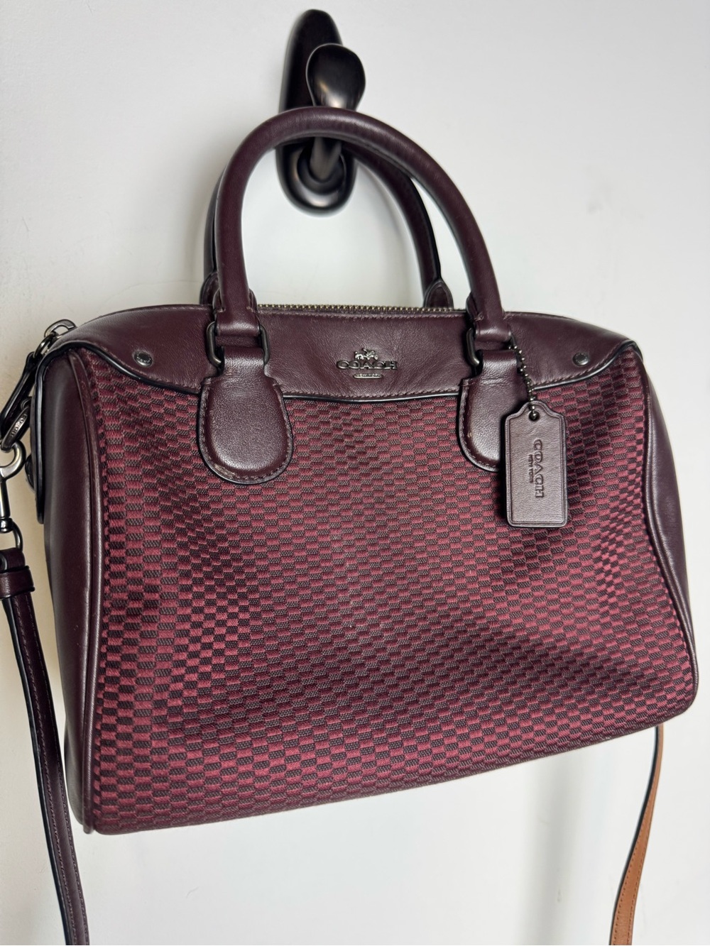 Coach Mini Bennett Satchel in the bordeaux legacy jacquard